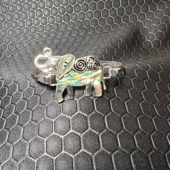 Elephant Cuff Bracelet with Green Abalone Stones 18K White Gold Plated - Picture 1 of 2